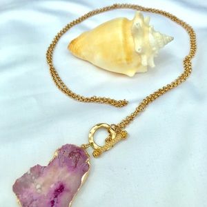 Amethyst colored geode agate necklace 20”